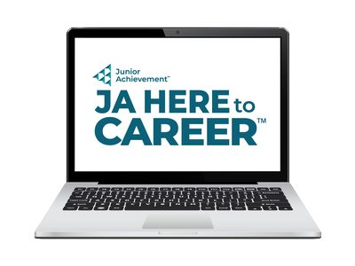 image of laptop with JA Here to Career home screen visible